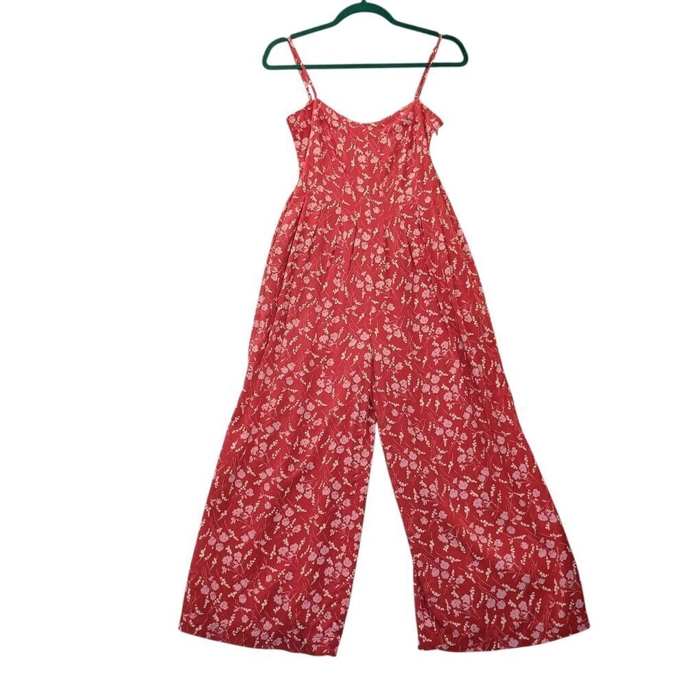 Urban Outfitters Cropped Floral Jumpsuit Spaghetti Straps Red Wide Legs Size XS